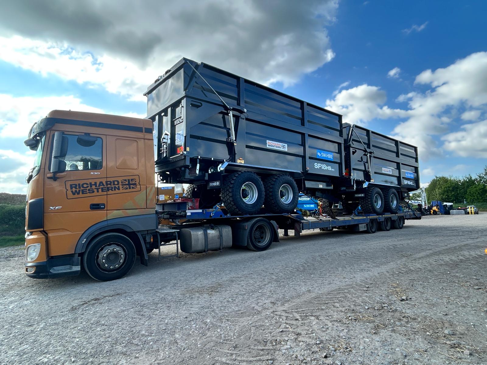 Richard Western Silage Trailers in gunmetal grey loaded on lorry